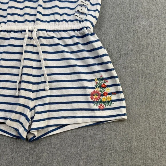 Polo Ralph Lauren Girls Large 12-14 White Blue‎ Striped 100% Cotton Mesh Romper